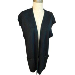 Chico's Size XL (3) Black Knit Longer Sweater Style Cardigan Vest Top